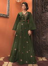 Green Colour Fancy Designer Stylish Wedding Wear Heavy Cotton Feel Muslin Latest Worked Heavy Readymade Gown Collection 911